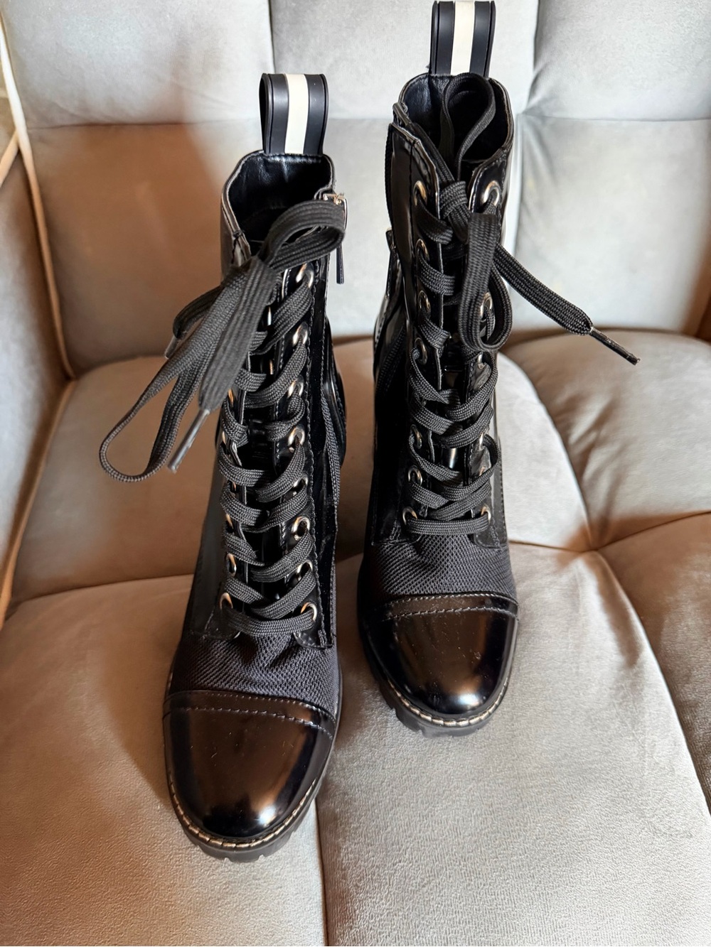 BCBGeneration Black Lace-Up Combat Boots with Gloss Cap